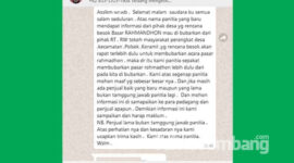 Tangkapan layar pemberitahuan pembubaran panitia Pasar Ramadan di Desa Mojokrapak, Kecamatan Tembelang, Kabupaten Jombang.