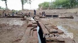 Situs petirtaan Sumberbeji, Desa Kesamben, Kecamatan Ngoro, Jombang saat proses ekskavasi tahap empat. 