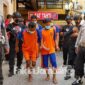 Empat tersangka kasus perampokan minimarket di Jombang, saat dikeler polisi di Mapolres Jombang.