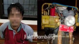Tersangka Moch Firdus alias Eko (34), pegawai harian lepas UPT Bina Marga di Mojokerto dan motor plat merah yang dipakai untuk mencuri besi diamankan Polsek Mojoagung, Jombang.