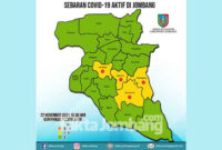 Peta sebarang Covid-19 Tanggal 22 November 2021 pukul 15.00 WIB. (Data: Dinkes Jombang)