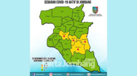 Peta sebarang Covid-19 Tanggal 22 November 2021 pukul 15.00 WIB. (Data: Dinkes Jombang)