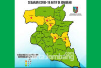 Peta sebarang Covid-19 Tanggal 15 November 2021 pukul 15.00 WIB. (Data: Dinkes Jombang)