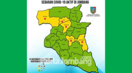 Peta sebarang Covid-19 Tanggal 15 November 2021 pukul 15.00 WIB. (Data: Dinkes Jombang)