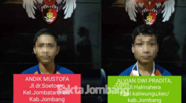 Dute tersangka kasus pencurian dengan kekerasan (Curas) saat diamanan di Polres Jombang.