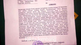 Surat Kejari Jombang perihal pemberitahuan tindaklanjut laporan tentang dugaan penyelewengan Dana BOS 2020 di lingkup Yayasan Pendidikan Budi Utomo (YPBU) Desa Gadingmangu, Kecamatan Perak, Kabupaten Jombang.
