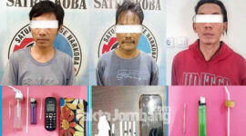 Tiga tersangka kasus narkoba yang diamankan Polres Jombang.