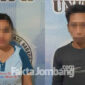 Kedua tersangka kasus peredaran narkoba jenis sabu-sabu, saat diamankan di Polres Jombang.