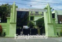 Gapura gerbang depan SMP Islam Roushon Fikr, Jombang, Rabu (23/2/2022).