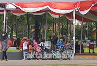 Suasana Alun-alun Jombang, yang rencananya ada acara peresmian dan operasi pasar minyak goreng murah