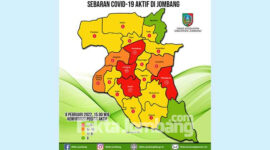 Peta sebaran kasus Covid-19 di Kabupaten Jombang per Selasa 8 Februari 2022 pukul 15.00 WIB.