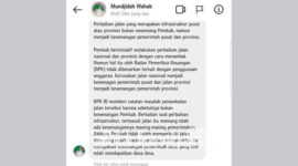 Tangkapan layar (screenshot) postingan Bupati Jombang dari akun Instagramnya @mundjidah_wahab, menjawab persoalan jalan rusak di Kabupaten Jombang.