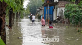 Kondisi banjir di Desa Talunkidul, Kecamatan Sumobito, Kabupaten Jombang, Jumat (11/3/2022).