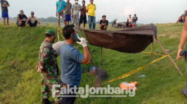 Petugas saat melakukan olah TKP dan hendak mengevakuasi korban yang ditemukan meninggal di area sawah Desa Jantiganggong, Kecamatan Perak, Kabupaten Jombang.