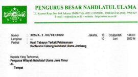 Tangkapan surat Pengurus Besar Nahdlatul Ulama (PBNU) Nomor 325/A.I.06/06/2022, perihal Hasil Tabayun terkait Pelaksanaan Konferensi Cabang Nahdlatul Ulama Jombang.
